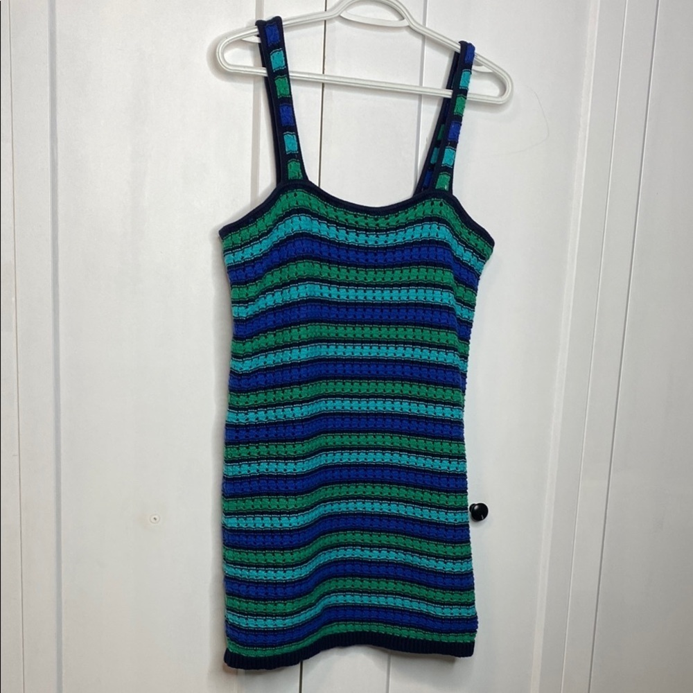 GAP Multicolor Striped Knit Crochet blue & Green Tank dress - 100% Cotton - LG